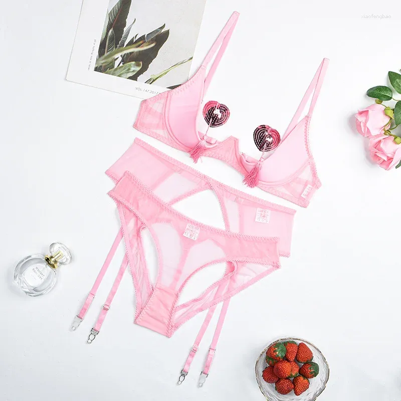 Bras define lingerie sexy mulher renda sutiã conjunto transparente roupes dourl brief rosa kit aberto kit push up breves erótico erótico