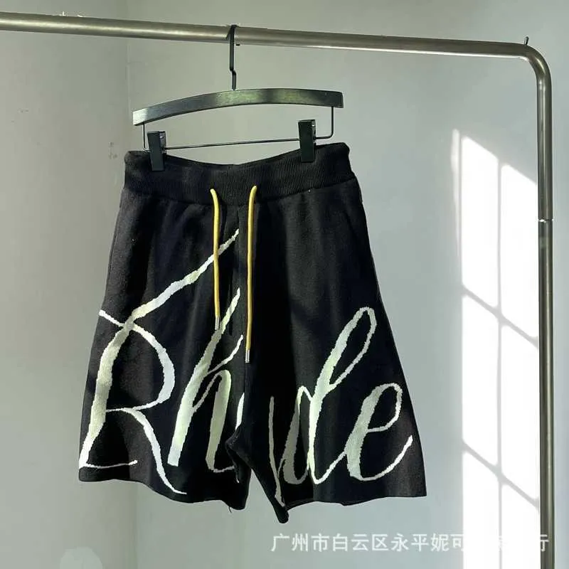 Rhude gebreide bloemenbrief trui shorts voor heren trendy high street losse drawstring losse capris