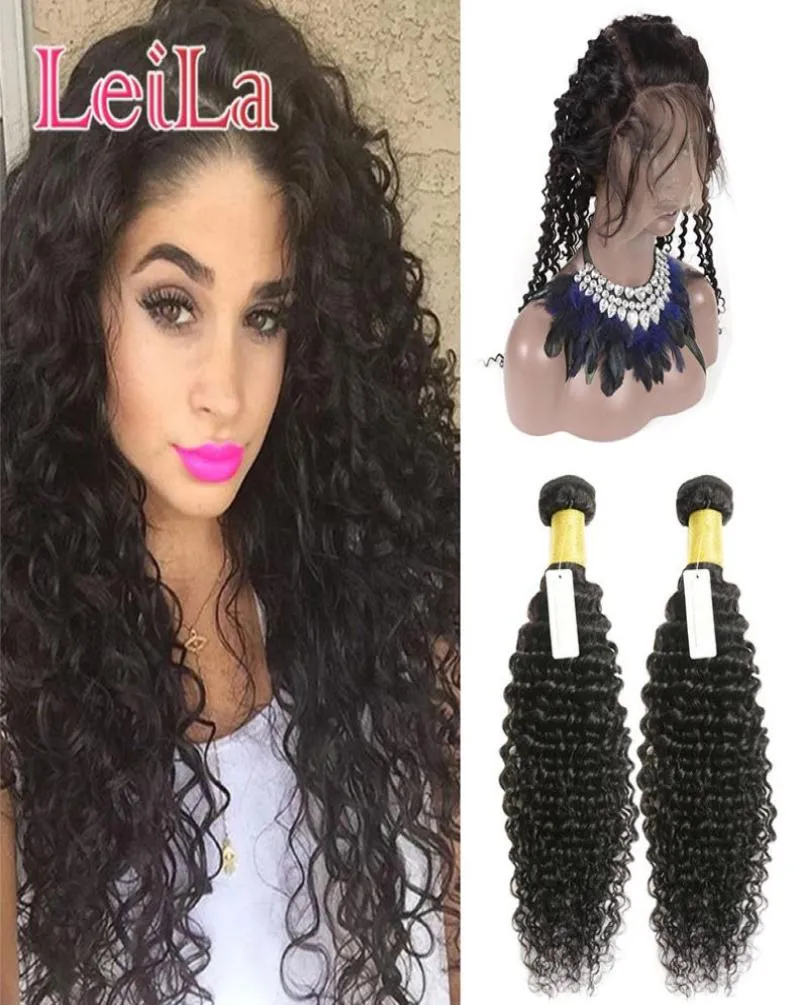 Brésilien Virgin Hair 360 Lace Frontal with Bundles Natural Hirline Deep Wave Curly Heum Hair Wafts with Close 3 PIODSLOT7502350