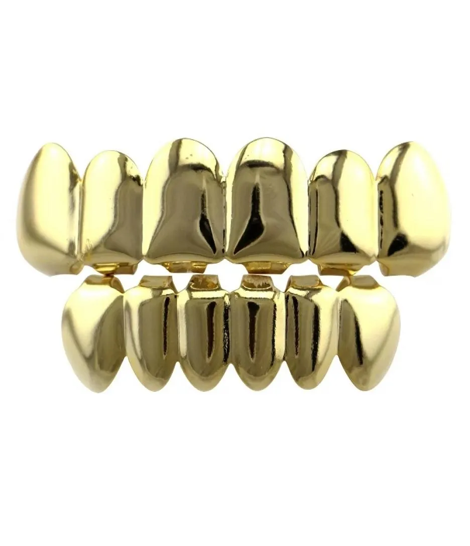 Hip Hop Smooth Hollow Grillz Real Gold Plated Golden Silver Dental Grills Tiger Tooth Jewelry Flera specifikationer9448026