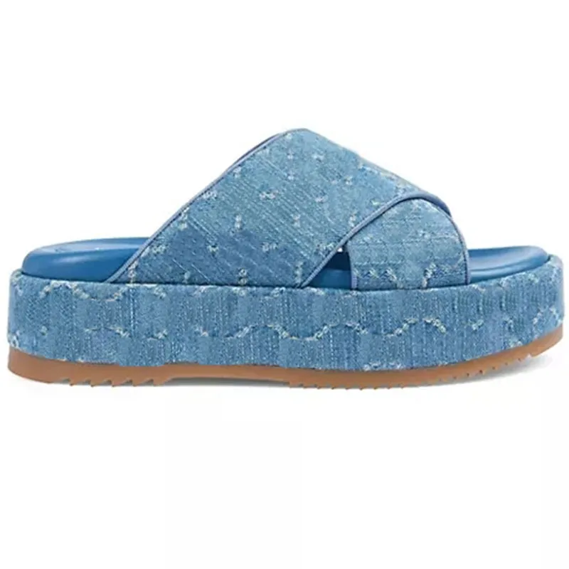 Sandales de plate-forme en toile Classic Designer Sandales Blue Denim Femmes Bigger Room Slides Slippers Summer Beach Slide Mule Sliders Slipper Slips Top Quality 35-44