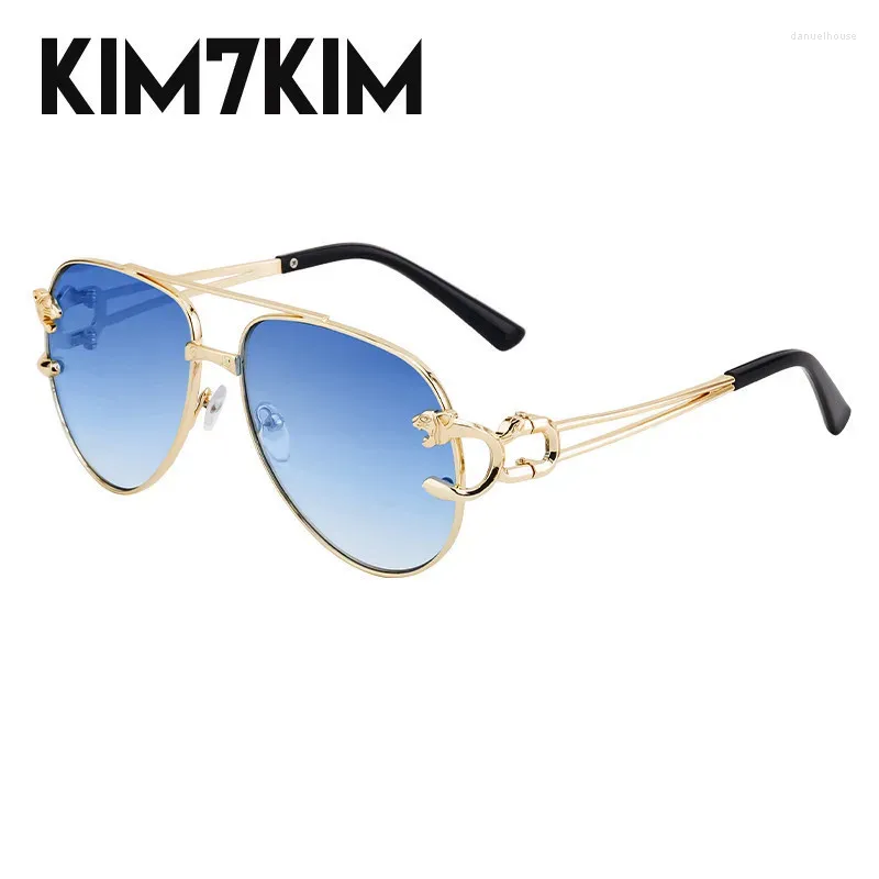 Óculos de sol Piloto Leopard Head 2024 Punk Men's Metal Frame Vintage Sun Glassed for Ladies Male Eyewear Anti -UV400