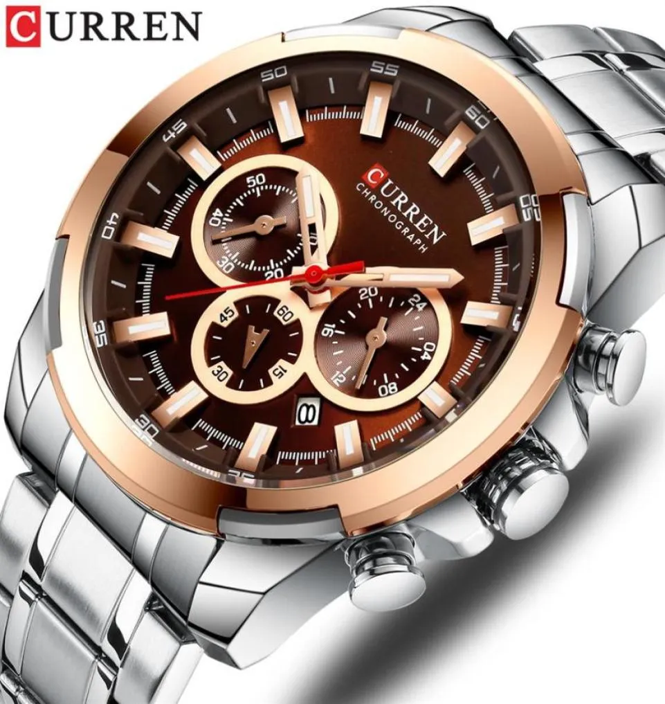 Men de monnaie en acier inoxydable Watch Curren New Sports Watch Chronograph and Luminous Pointers Wristwatch Fashion Mens Dress Watches285364713