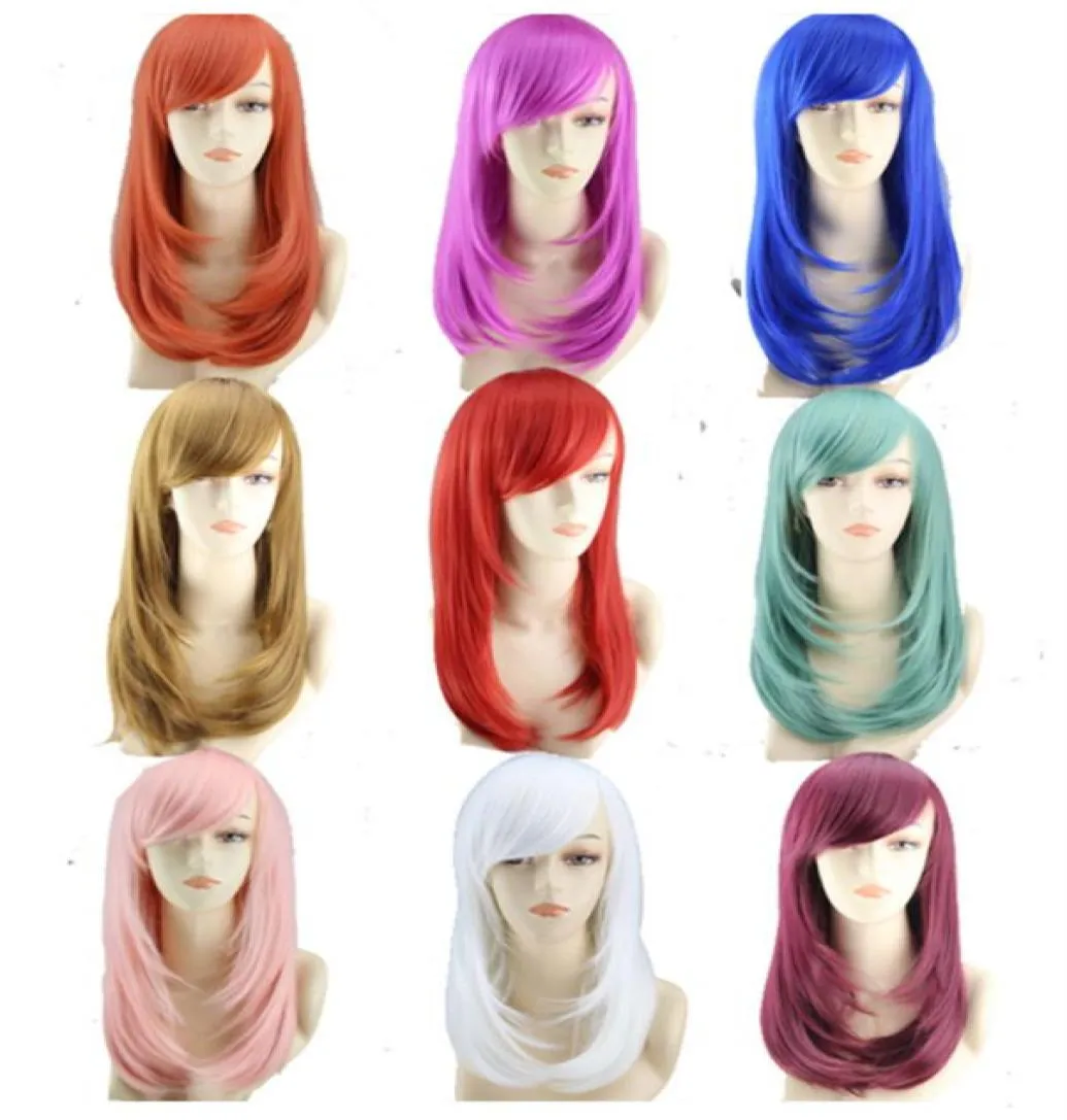 WoodFestival cosplay wig for women long straight wigs synthetic fiber hair heat resistant red blue white burgundy wig party3462222