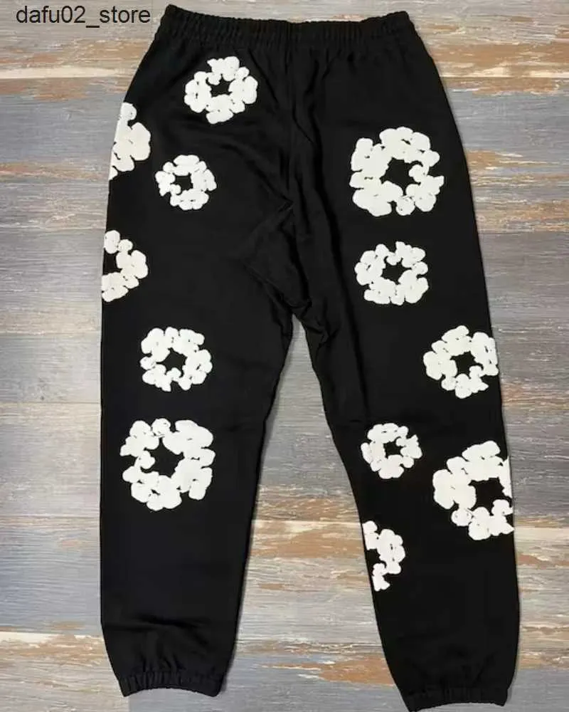 Herenbroek Winter Harajuku Flower All-PRINT schuimbroek American Kapok Street Men and Women Dikke Losse Y2K Leggings Pants Trackbroek Q240417