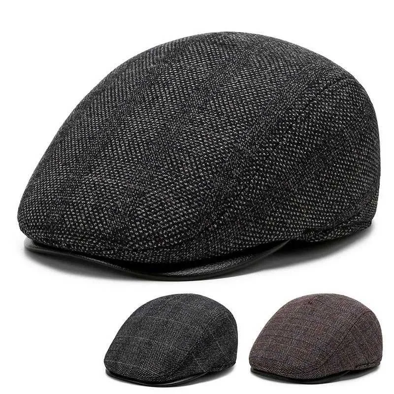 Berety jesienne i zimowe męskie beret ciepłe ochronne ucha Tweed Cap Sunshade Cotton Cap Otgokowa czapka Old Man Cap Malarze Cap D240417