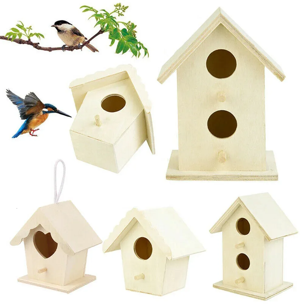 Kreatives hölzernen Kolibri -Haus mit Hängenden Seil Home Gärtnere 6 Dekorationsvögel kleine Nest DIY Typen 240416