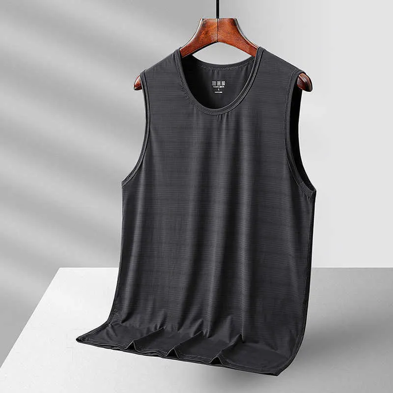 Ice Silk Mens Traseless Tank Summer Trendy grande taille Mesh Kam Kam épaule Portez des sports T-shirt respirant