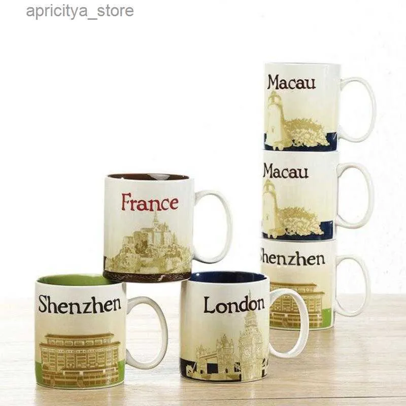 Garrafa de água com capacidade de 14 onças de cerâmica Starbucks City Caneca France Cities Coffee Conce com caixa original Paris City2161 L48