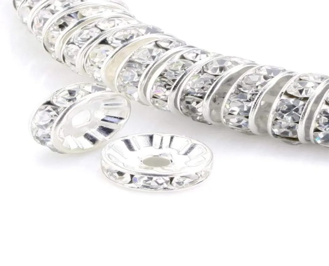 Tsunshine komponenty 100pcs Rondelle Spacer Crystal Charms Kulki Silver Splated Czeski Rhinestone Lose koralik do produkcji biżuterii DIY 4455408