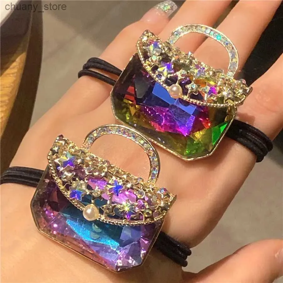 Hair Rubber Bands Ins Diamond Bag Geometric Hair Ropes Women Elastic Hair Bands Party Accessories Rhinestone Bag Shape Crystal Rubber Hair Ties Y240417