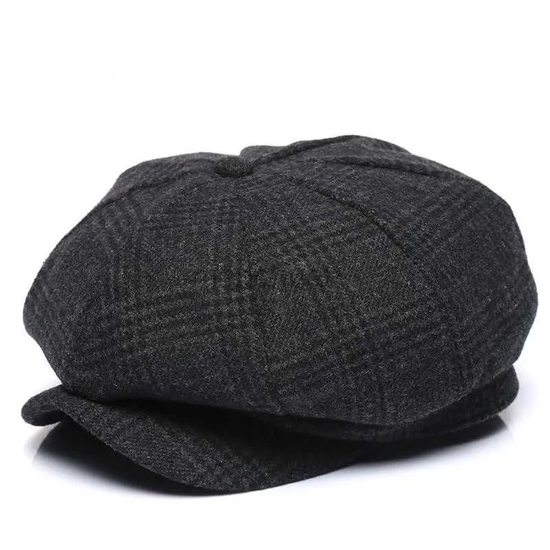 Berety zagęszczone wełniane tweed ośmioboczny kapelusz tata zima czapka newsboy Mężczyzna wypoczynek Ivy Caps Man Big Diree Beret 56-58CM 58-60CM D24417