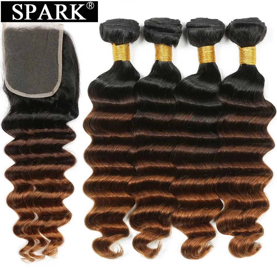 Spark Brésilien Bundles à ondes profondes en vrac avec fermeture Hair Human Lace Remy Medium Ratio 240401