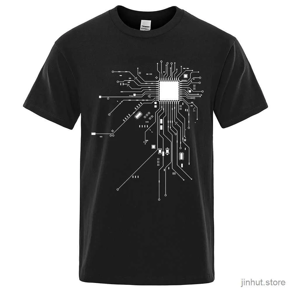 Herr t-shirts cpu processor krets diagram t shirt män sommar bomull t-shirt herrar roliga toppar mode tees homme varumärke unisex kläder c99