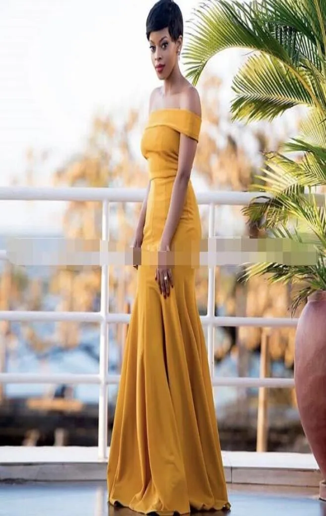 Hors l'épaule sirène robe de soirée formelle moutarde jaune de l'épaule robe de soirée robes de bal longue fête pour femmes 2085502