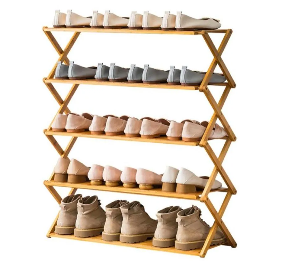 Instalação de sapatos dobráveis de várias camadas de camadas simples Rack de porta de armazenamento de portas de portas de bambu do rack de rack doméstico simples gabinete W615145501951