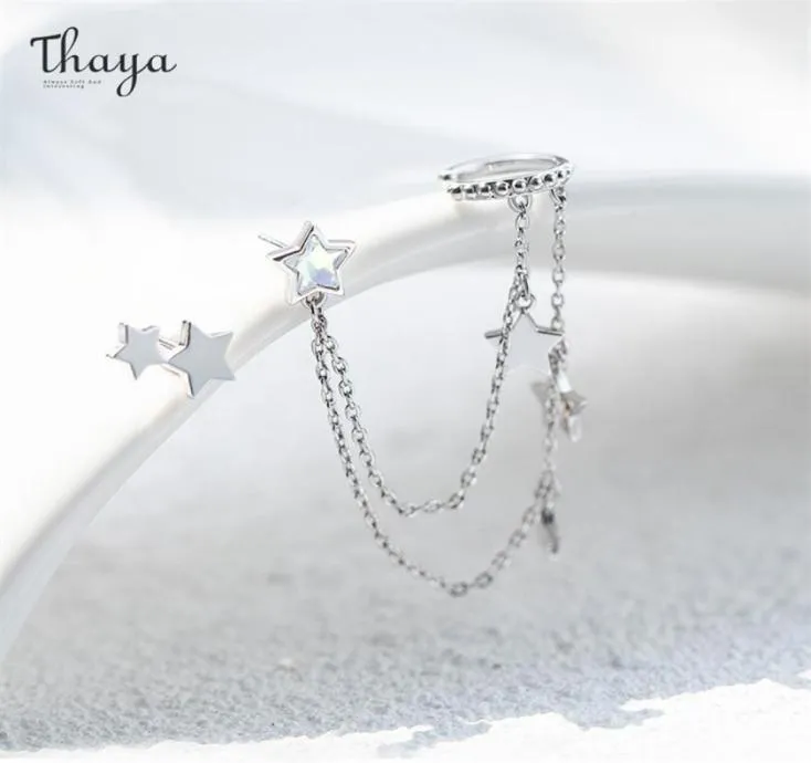 Thaya Silver Color Star Dangle Earring för kvinnor med kedja ljusa lila kryptaler örhängen av hög kvalitet eleganta fina smycken 2202142593446