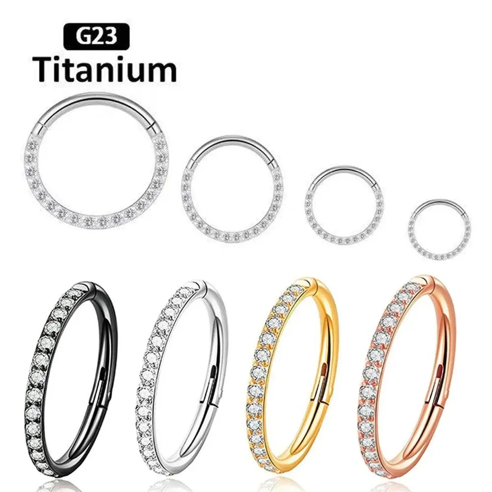 G23 Hinged Segment Hoop CZ Stone Nose Ring Nipple Clicker Ear Cartilage Tragus Helix Lip Earring Piercing Body Jewelry 240407