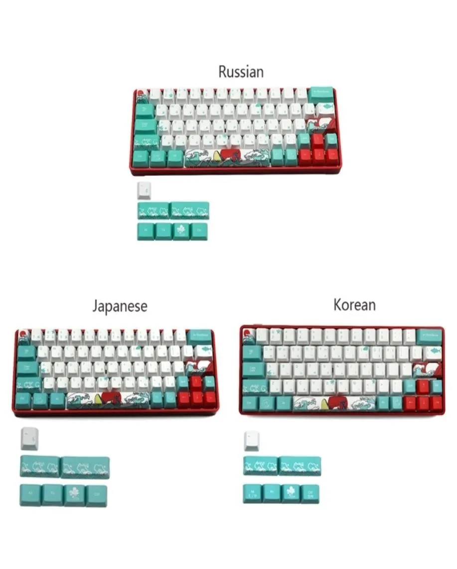 Ryska 71 nycklar Sea Coral Ukiyoe Keycap Dye SubliMation OEM Mechanical Tangentboard för GH60 XD64 DZ60 GK61 GK64 2106105886167