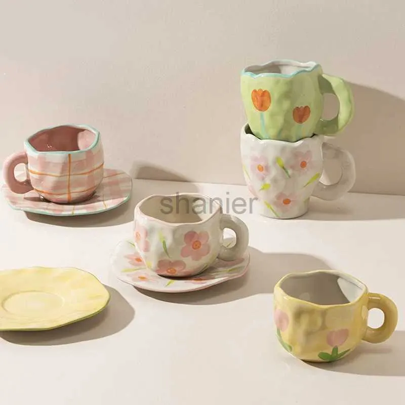 Tazze di caffè vintage tazza di caffè e dipinto di tulipano in tazza in ceramica a tazza di latte set tazza per colazione con forno a microonde 240417