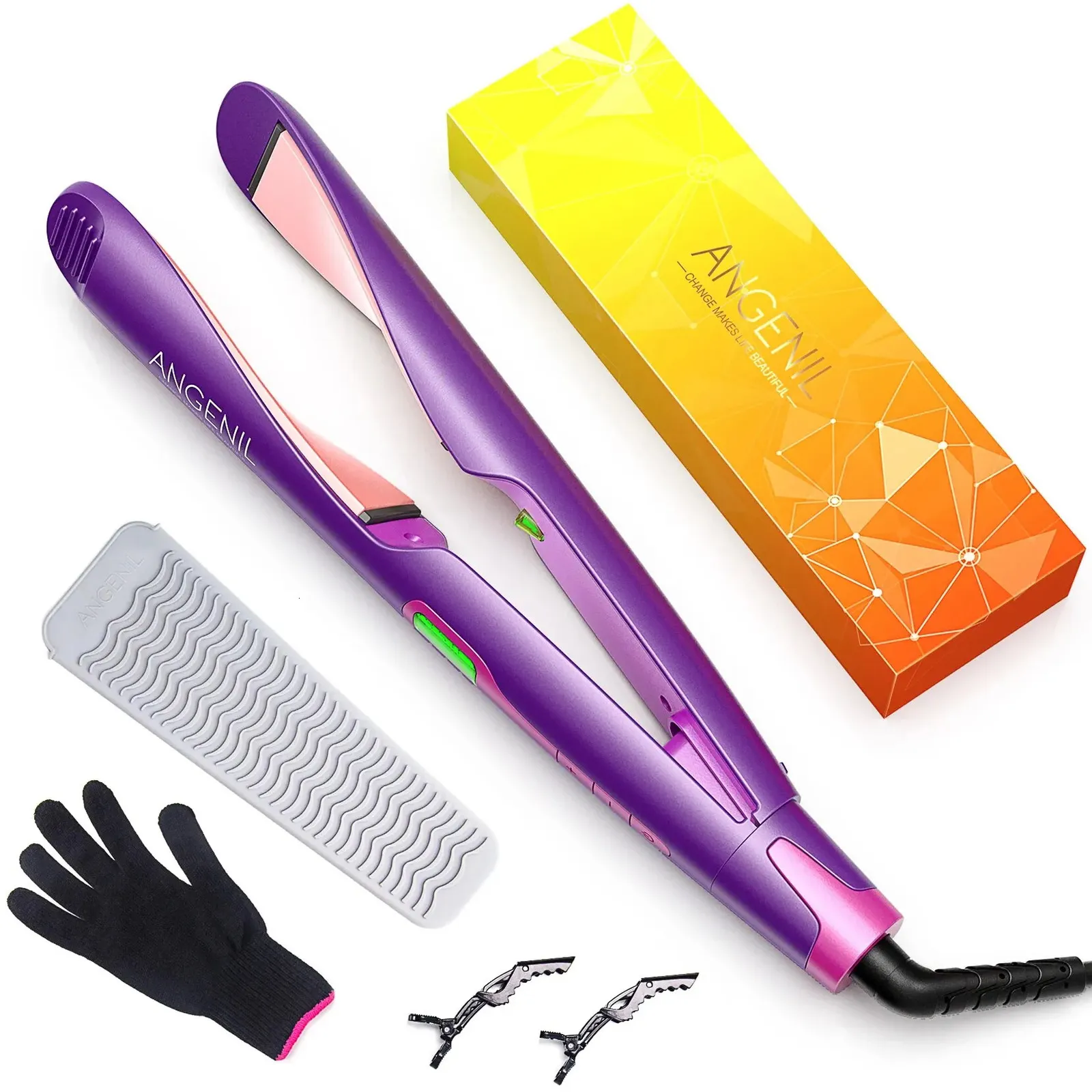 Angenil Professional Ion Flat Iron Rucle en una sola plancha de cabello y rizado 2 1 Twist de doble voltaje Irones 240411