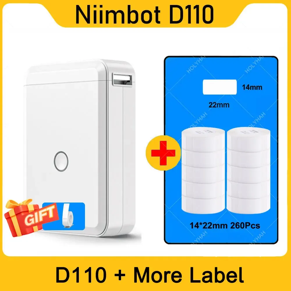 Skrivare NIIMBOT D110 PORTABLE Label Maker Wireless Label Printar Tape inkluderade flera mallar tillgängliga för telefonkontorshem