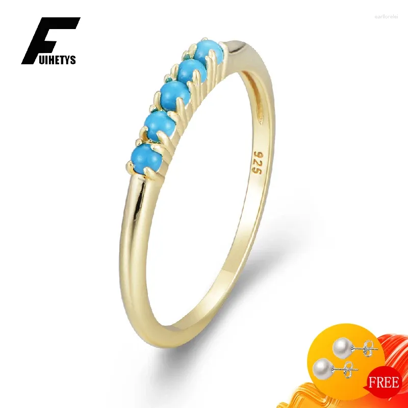 Cluster Rings Luxury Finger Ring 925 Sterling Silver Jewelry With Turquoise Gemstone Accessories For Women Wedding Party Promise Gifts