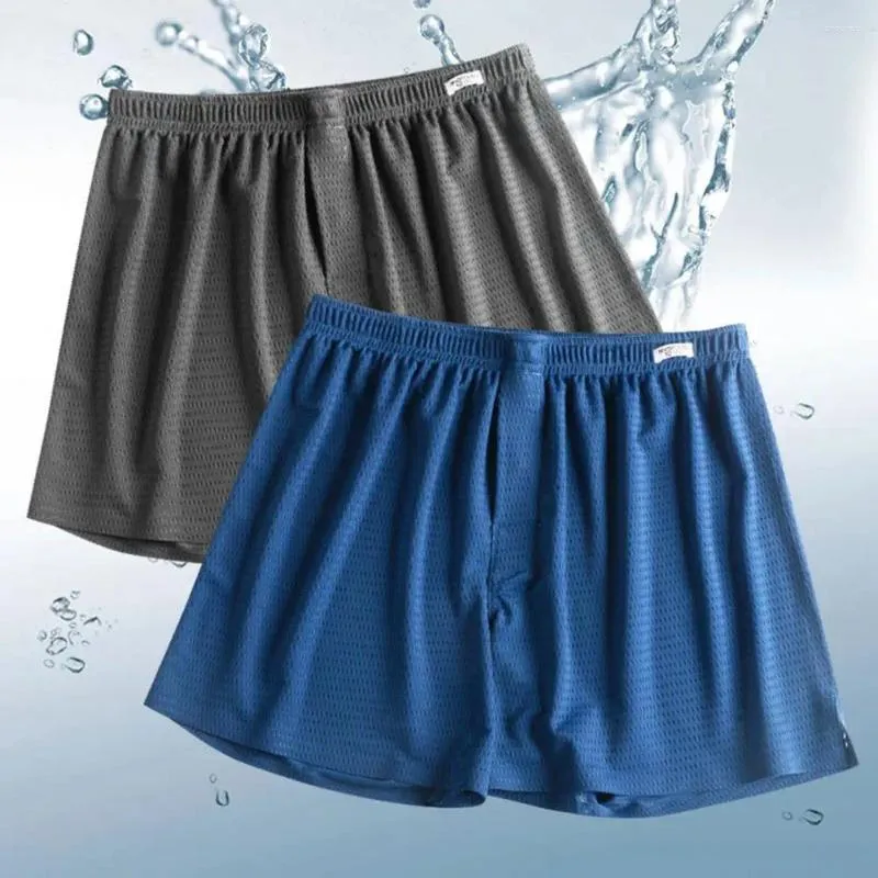 Underbyxor män sommar shorts is silk sömn elastisk midja ihålig utpläterad mjuk casual beathable fast färg hemkläder