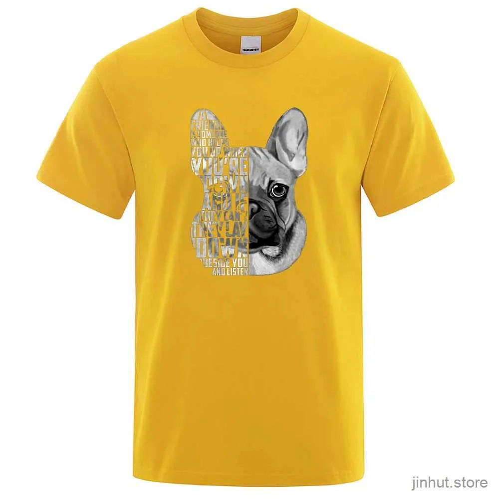 Erkek Tişörtleri Fransız Bulldog Alıntı Baskılı Erkek Üstler Kişilik Moda Sokak Giyim Vintage Serin Kısa Kollu Büyük Boy Out Erkek Tişört