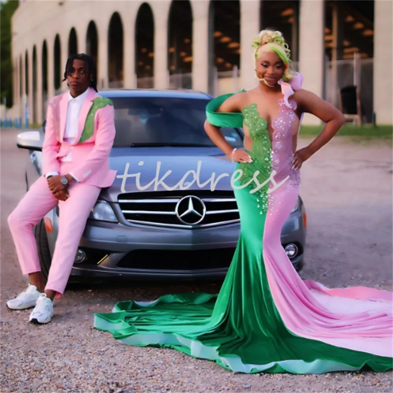 DHgate Stunning Pink Green Mermaid Prom Dress Beaded Crystal Plus Size Gown for Formal Occasions Wedding Party Events