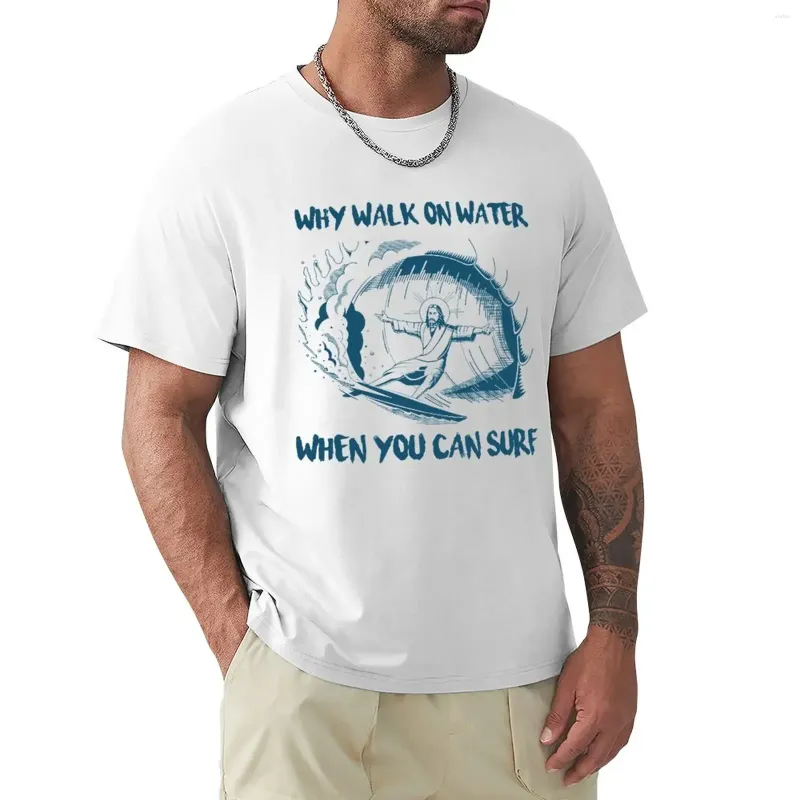 Men's Polos Jesus Why Walk On Water When You Can Surf T-Shirt Graphics Aesthetic Clothes Funny T Shirts For Men
