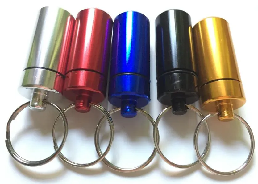 Key Chain Holder Aluminum Waterproof Pill Box Bottle Container Keychain Jar Storage 48mm*17mm Stash Smoking Accessories