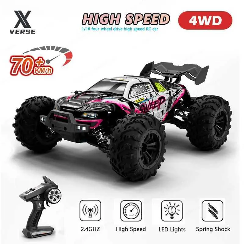 Diecast Model Cars 1 16 4WD 70KM/H High speed remote control vehicle with LED 2.4G brushless RC off-road vehicle 4x4 boy toy 16101PRO 16102PRO J240417