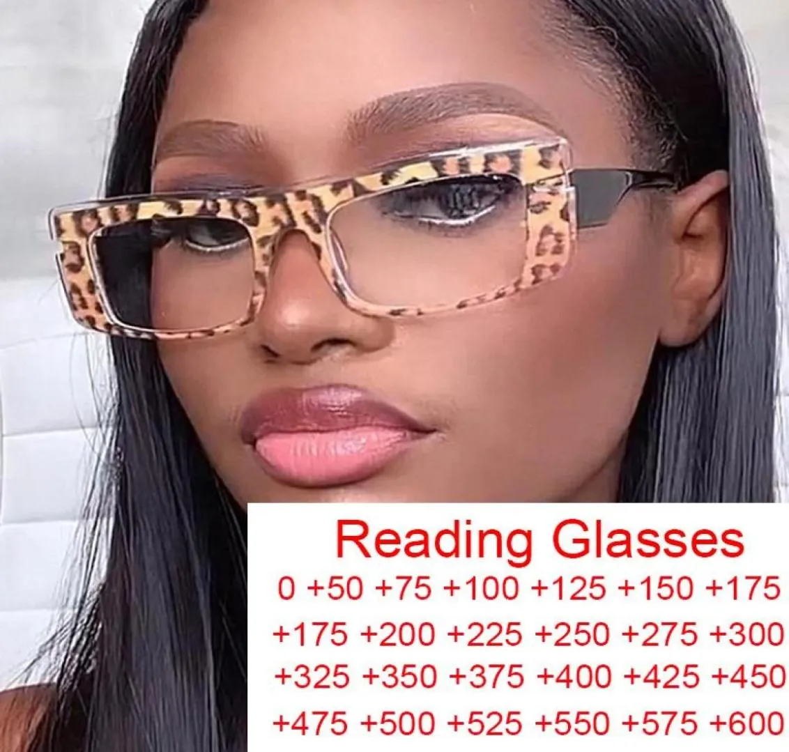 Sunglasses Leopard Rectangle Anti Blue Light Reading Glasses Women Designer Fashion Vintage Square Eyeglasses Magnifier 0 60Sung9393307