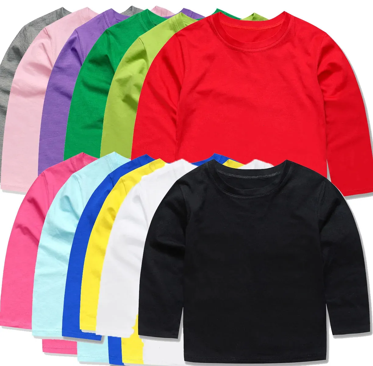 12 Farben Autumn Baby Girls Tops Kinder einfache T-Shirts OEM T-Shirts Jungen Tees Kinder Kleidung Decke Tops für 1-14 Jahre 240509