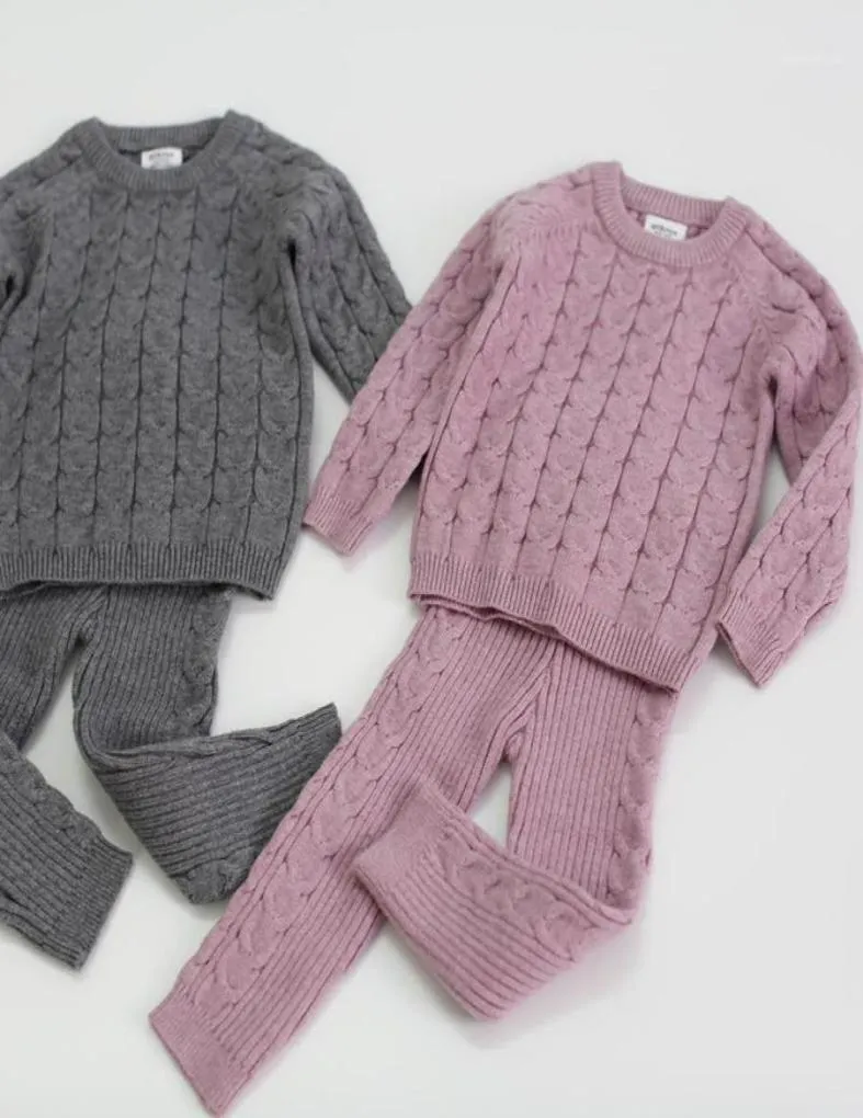 O outono da criança bebê garoto meninas roupas de casca de suéter de calça infantil, terno tricotado de malha grossa de inverno de inverno para meninas