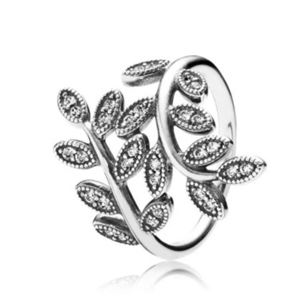 Nieuwe luxe mode CZ Diamond Leaf Ring met originele doos voor 925 Sterling Silver Wedding Gift Rings Set6056031