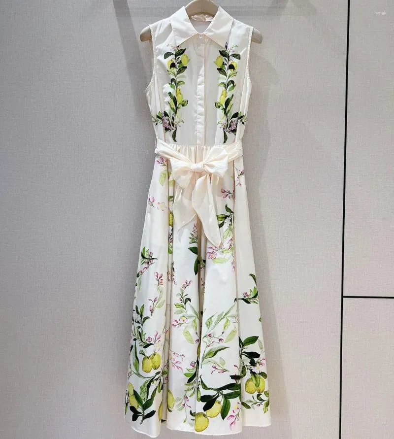 Casual Dresses Women Cotton Sleeveless Lemon Floral Print Belted Long Dress  Turn Down Collar Bohemian Summer Holiday From Hongti, $91.52 In Bulk |  DHgate.Com