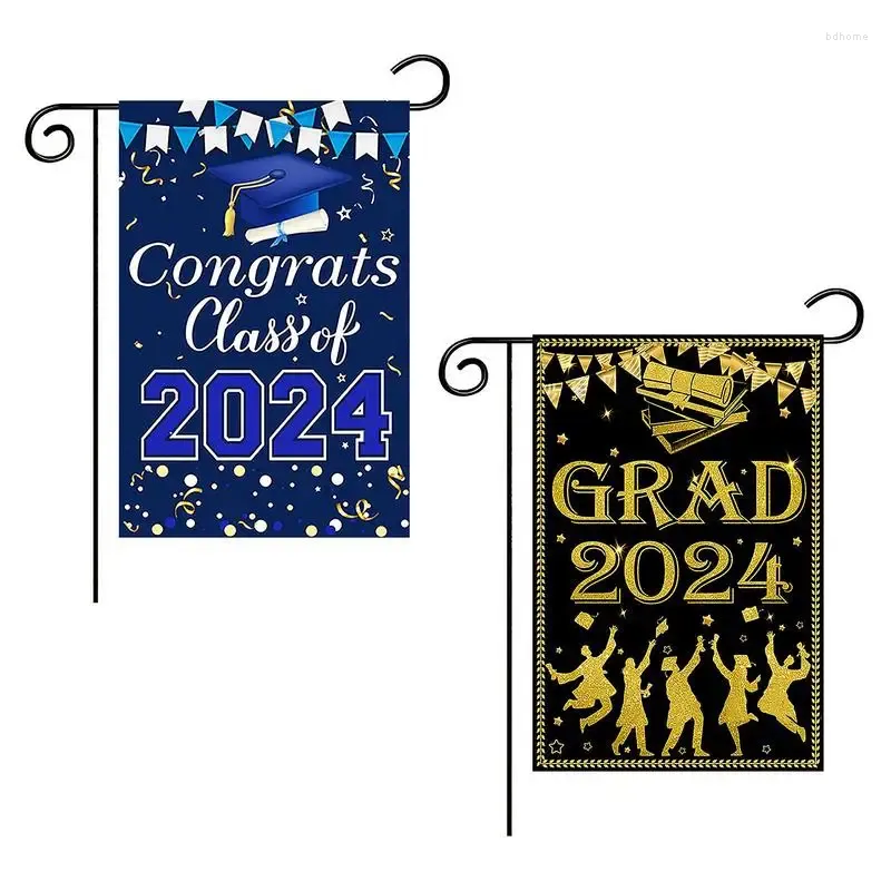 Decorative Flowers Graduation Yard Flag Garden Flags 2024 Decorations Po Props Party Supplies 12 X 18 Inch