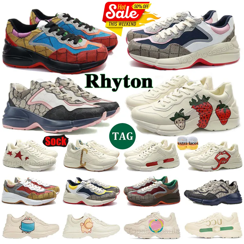 Designer skor casual skor rhyton sneakers multicolor mens kvinnor vintage chaussures plattform sneakers beige män tränare dam läder sko sneaker storlek 35-45