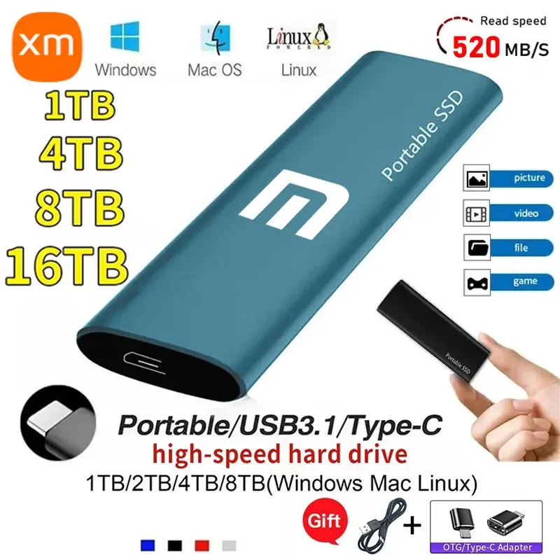 Caixas 1 TB portátil SSD USB3.1 de alta velocidade 2TB Externo SSD Mobile Solid State Drive 500 GB SSD disco rígido externo para Xiaomi para laptop