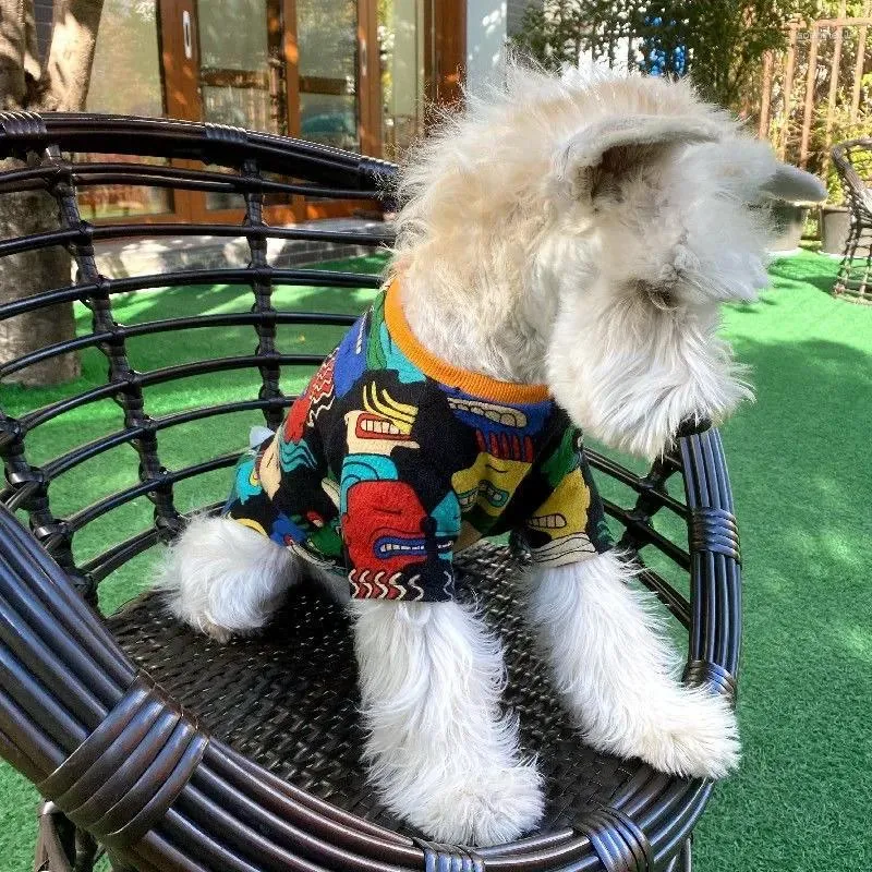 Hundkläder tecknad konst graffiti t shirt husdjur kläder roliga bomull små kläder vår sommar mode orange pojke flicka chihuahua yorkies