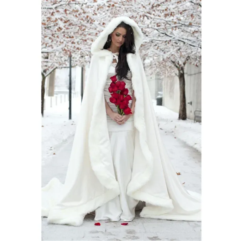 Jackor Plus Size Winter Bridal Cape Faux Fur Wedding Cloaks Huva Perfekt för vinterbröllop Brudklappar Abaya