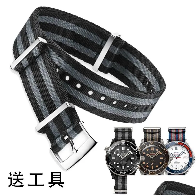 Assista Bands Nylon Canvas Strap 20mm Para Banda da OTAN 304 Aço inoxidável Buckle Men Acessórios de pulseira de substituição 240116 Drop Deliver