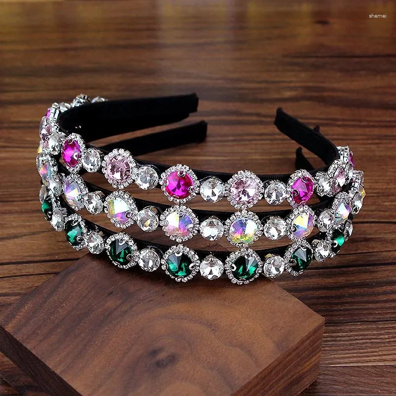 Clips de cheveux élégant AB Green et rose Round Crystal Bands Hairs Luxury Diamante Band Band pour filles ACCESSOIRES DE FEMMES FEMMES