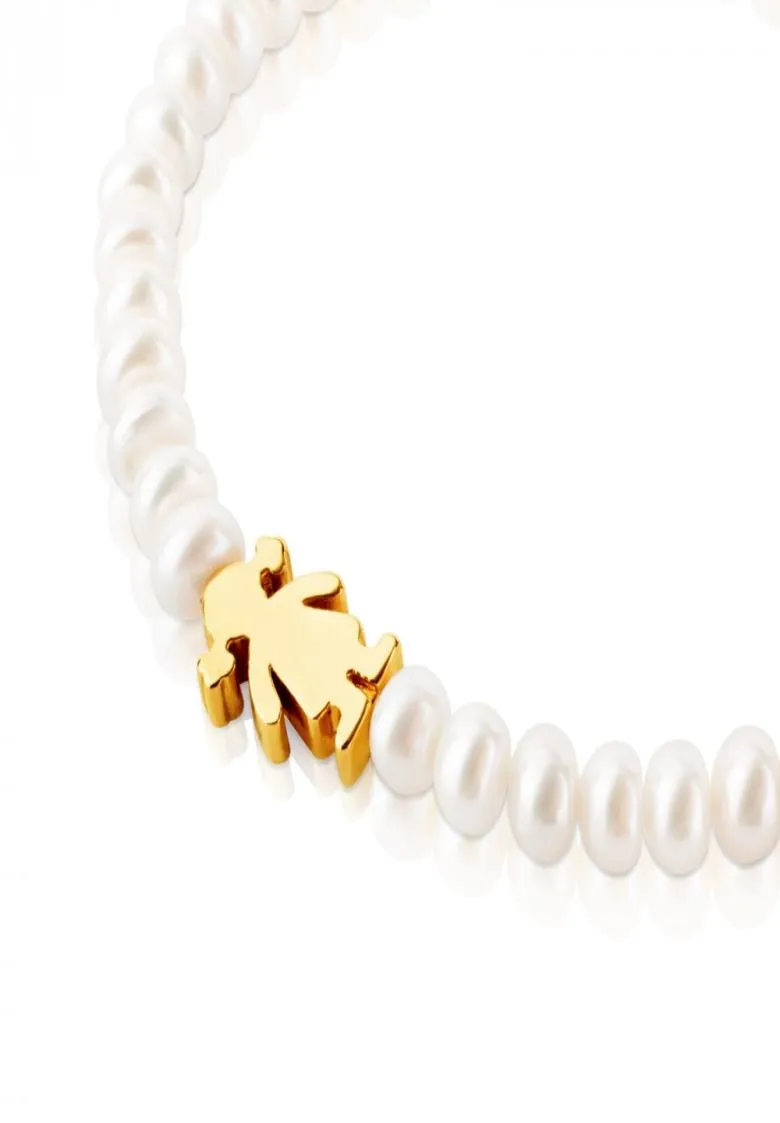 New Christams Gift Jewelry Fashion White Freshwater Pearl Steel Titanium Girl Charms Pärlade armband Björnar smycken för kvinnor9370570