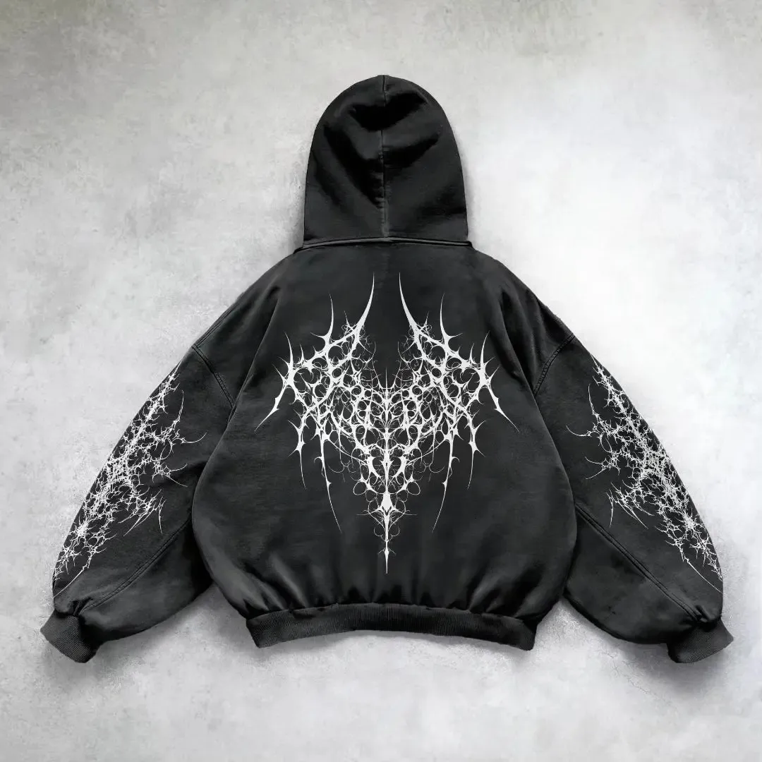 Y2K Gothic Punk Graphic Black Hoodie Loose Fit Long Sleeve