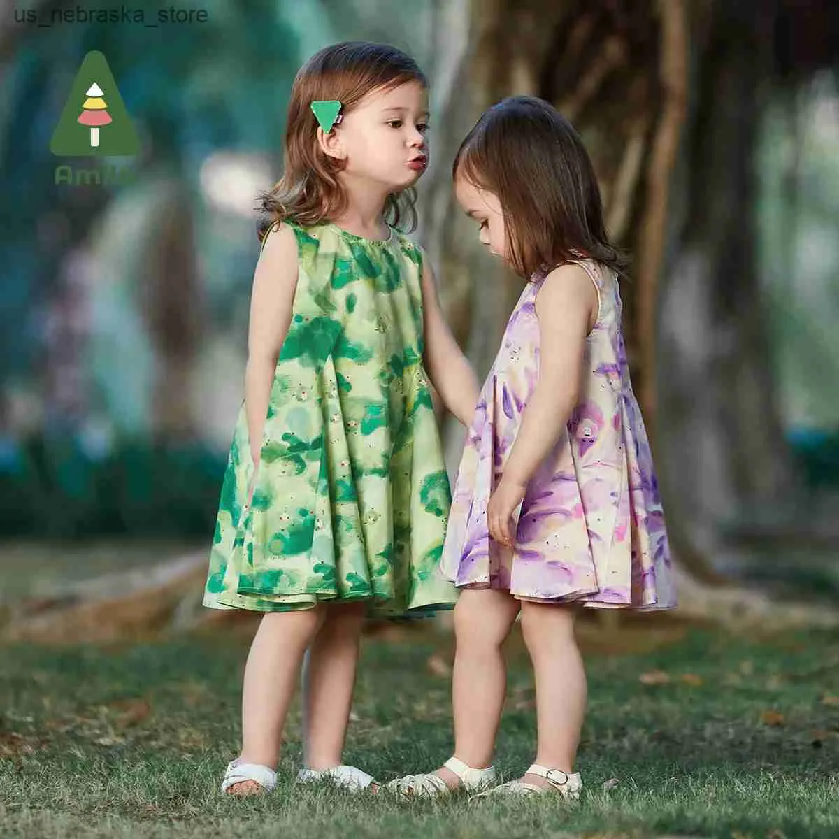 Mädchenkleider Amila Kinder Kleidung Kinder Mädchen 2023 Sommer Neue Print Kindermädchen Kleid 100% Baumwolle Babykleidung Mädchen Q240418