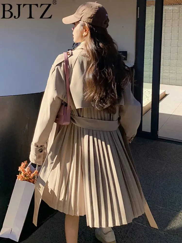Damesgeulcoats bjtz kaki kleur terug ontwerp met een geplooide middelste lengte -stijl en elegante jas voor vrouwen 2024 lente herfst hl429