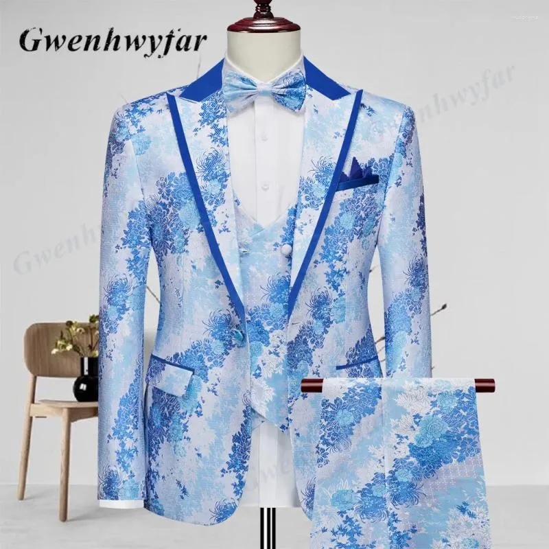 Ternos masculinos Gwenhwyfar Tuxedos de alta qualidade do noivo 2024 Men inclinado de calça de blazer floral de blazer em cistas de blazer de cistas em branco